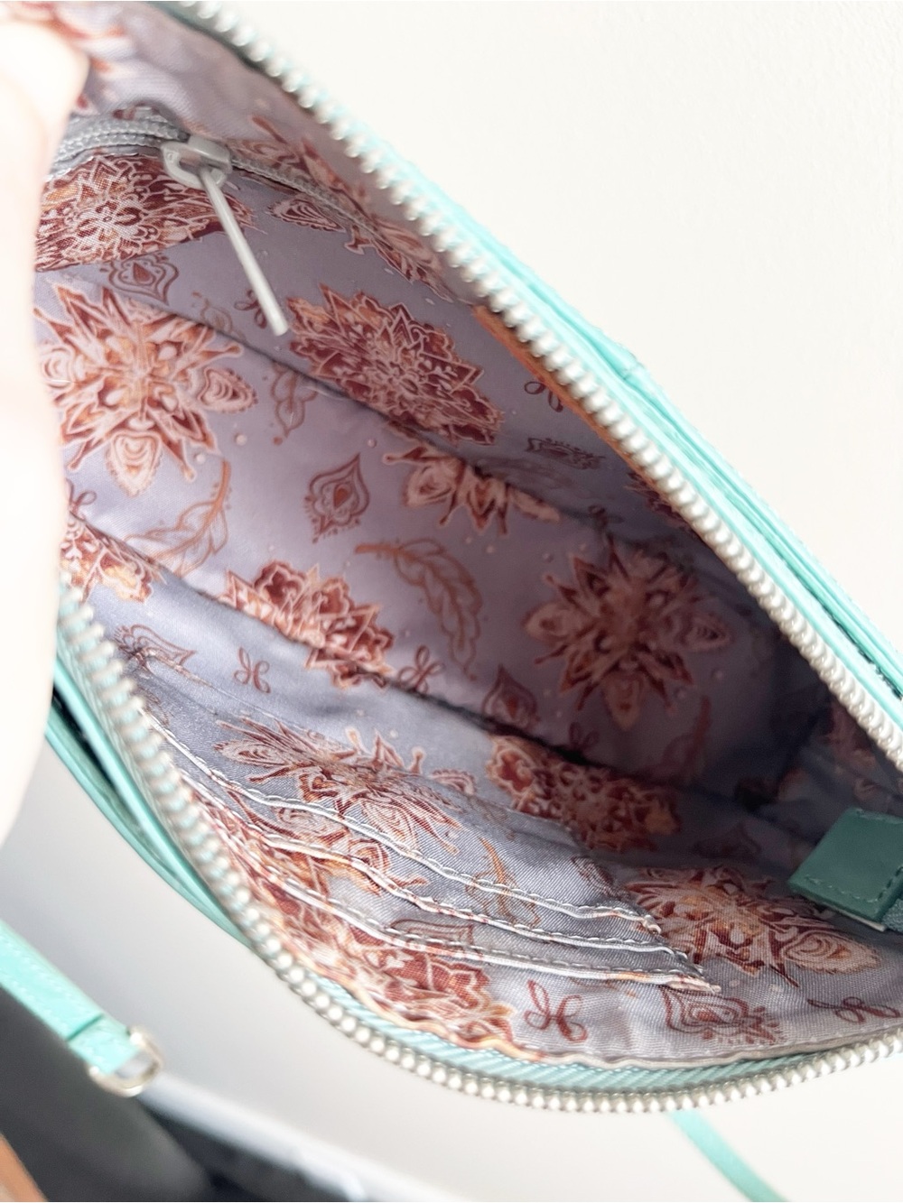 HOBO Cadence Crossbody Leather Bag w/ Adjustable Clip Strap Turquoise - Picture 6 of 10